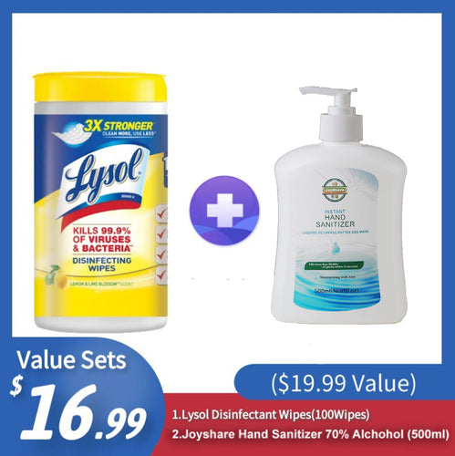 [Best Selling Set] Lysol Disinfectant Wipes(100Wipes)+ Joyshare Hand Sanitizer 70% Alcohol (500ml) ($19.99 Value) - CanMedic Tech